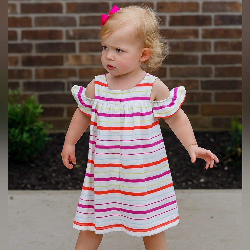 Janie and Jack Cold Shoulder Striped Dress Girls Size 3